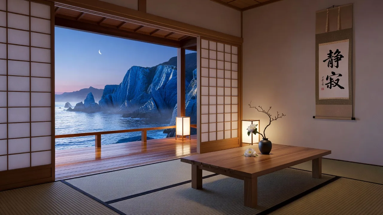 旅館から望む海